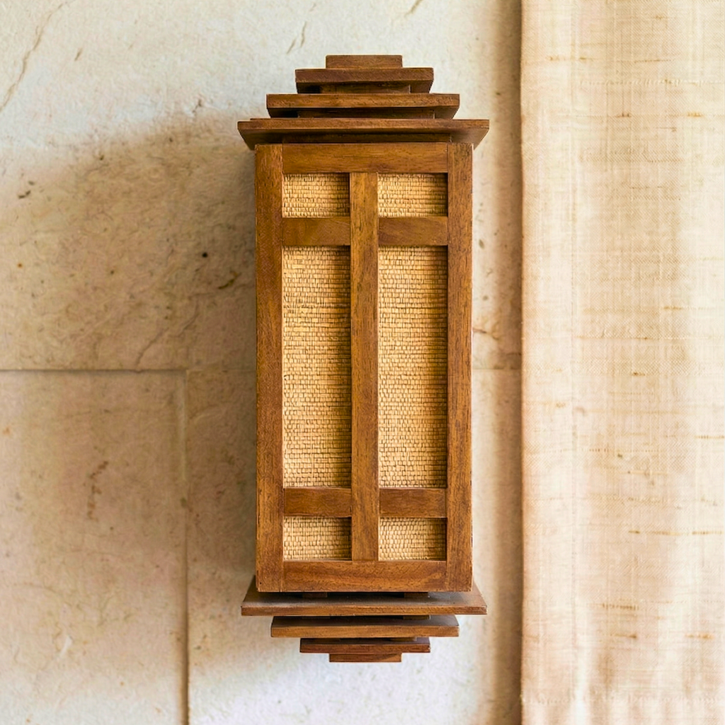 Wall Lantern Teak Wood Natural 15.7 Inch Zen Lighting