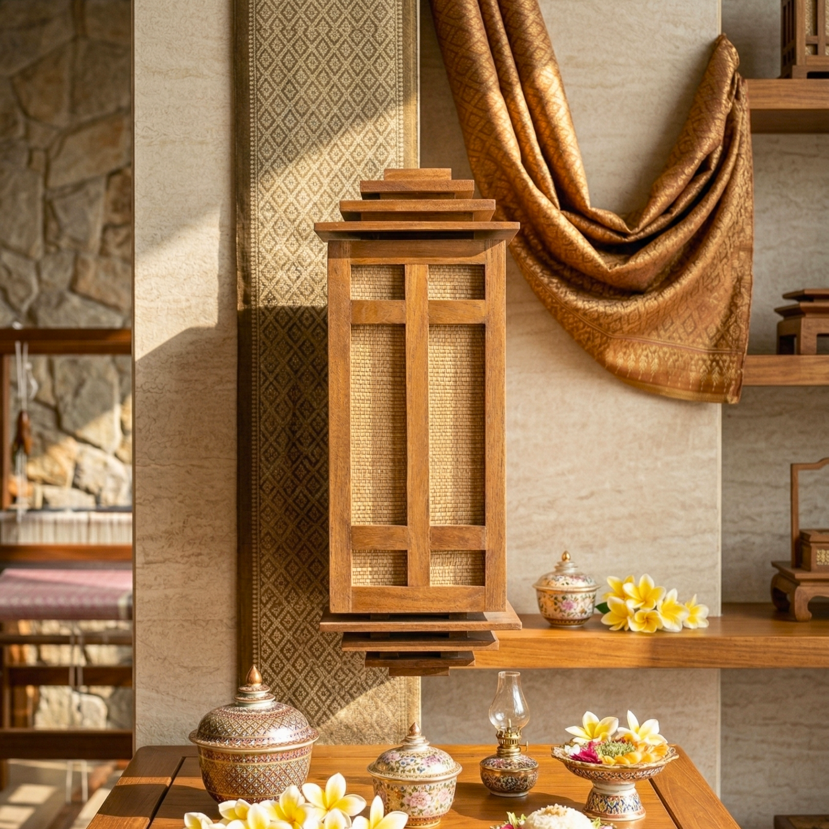 Wall Lantern Teak Wood Natural 15.7 Inch Zen Lighting
