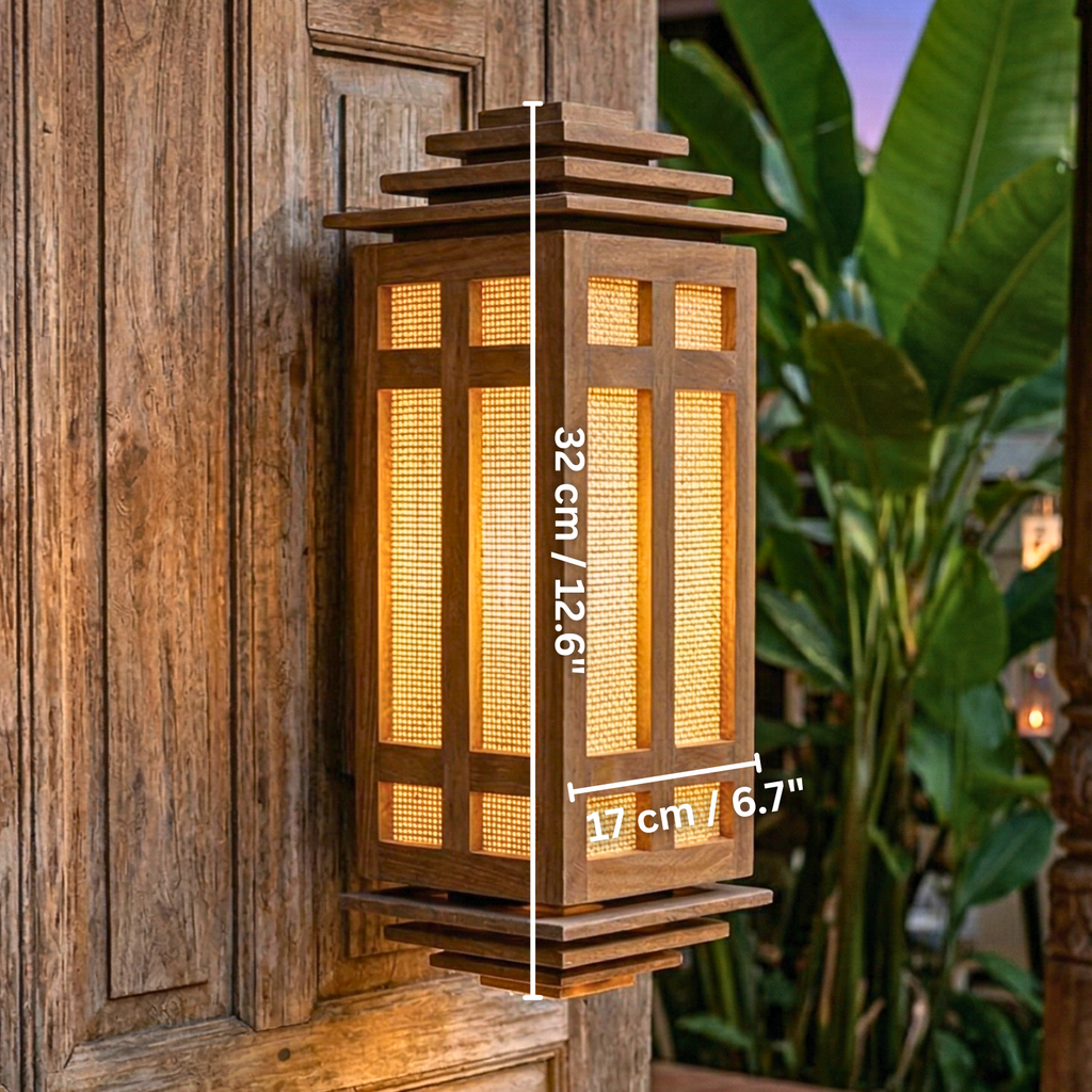 Wall Lantern Teak Wood Natural 15.7 Inch Zen Lighting