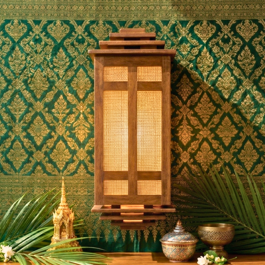 Wall Lantern Teak Wood Natural 15.7 Inch Zen Lighting