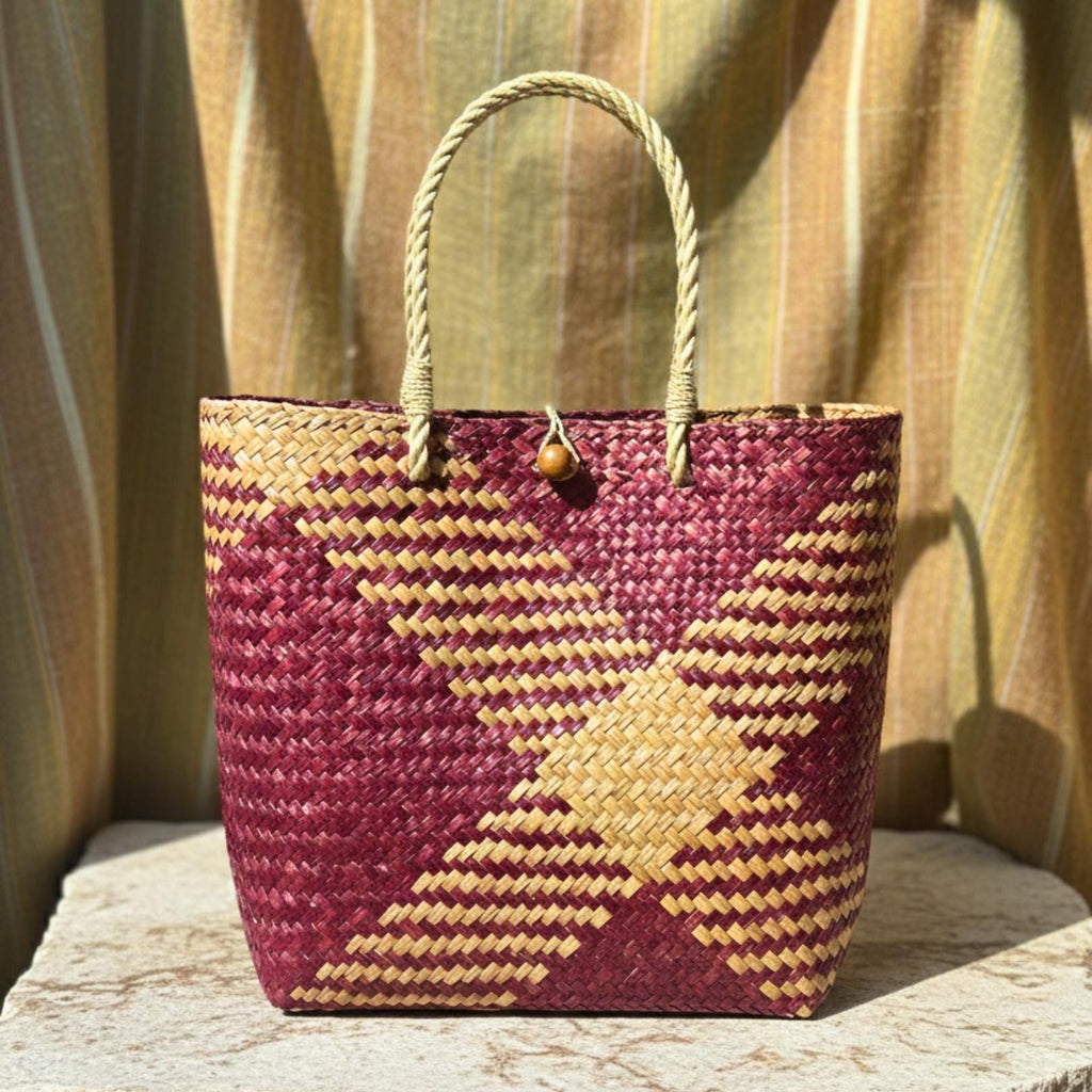 Hand Woven Rattan Square Tote Bag: Boho Wicker Handbag with Rope Handles