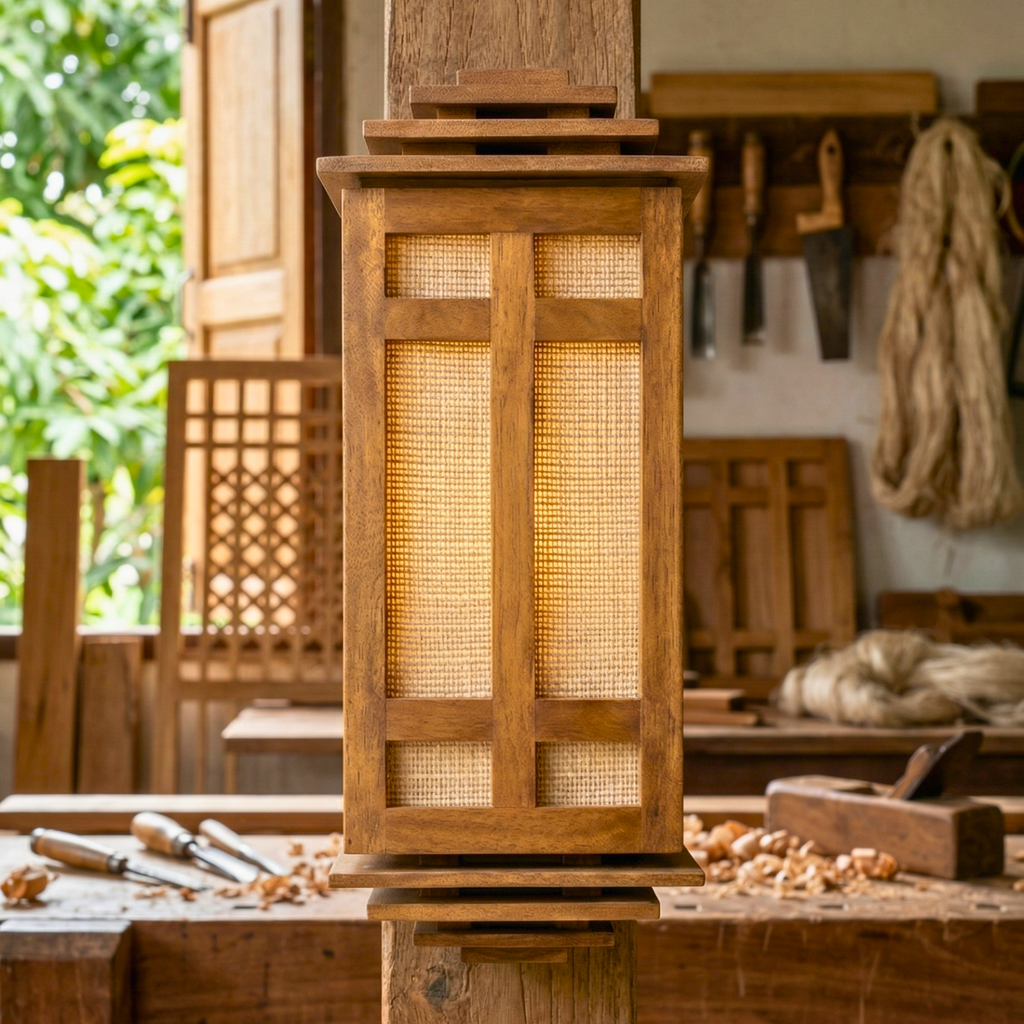 Wall Lantern Teak Wood Natural 15.7 Inch Zen Lighting