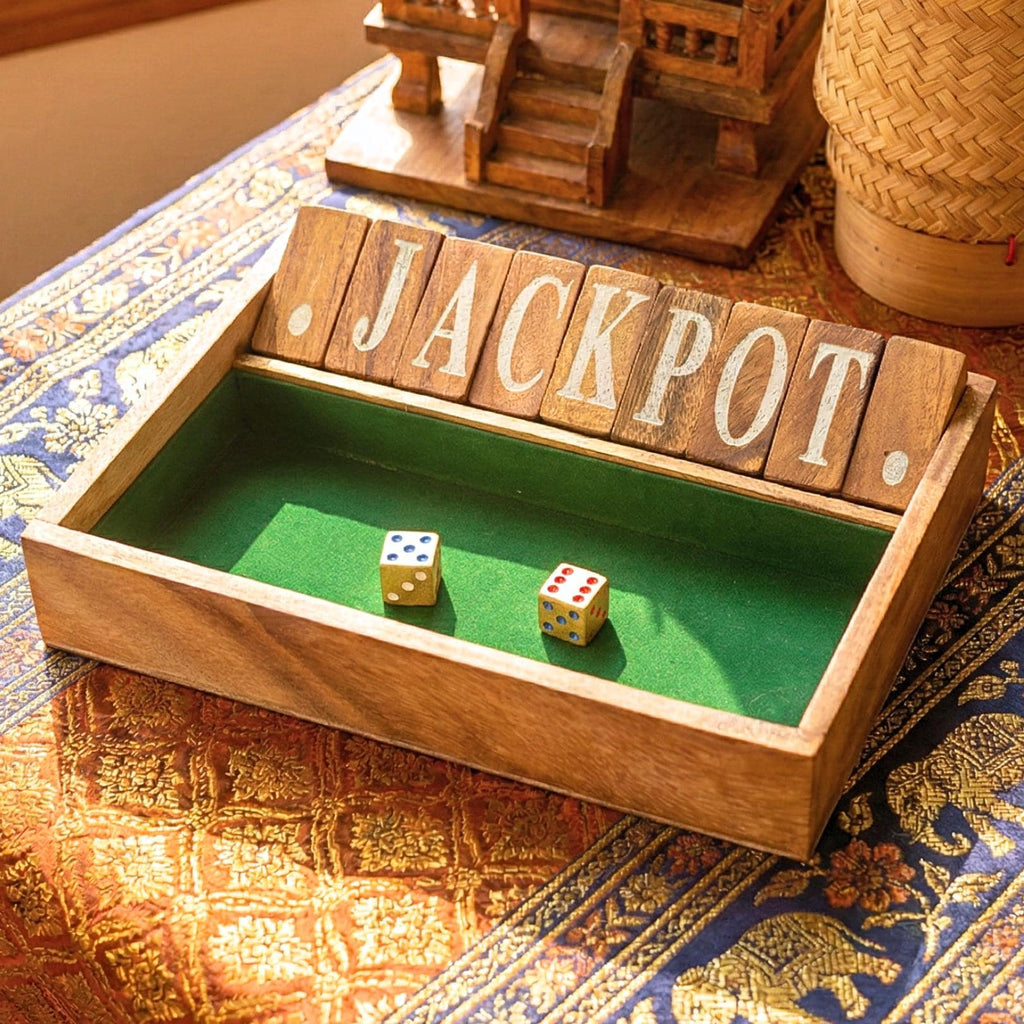 Hand Carved Acacia Wood Jackpot Game: Shut the Box Traditional Board Game & Toy