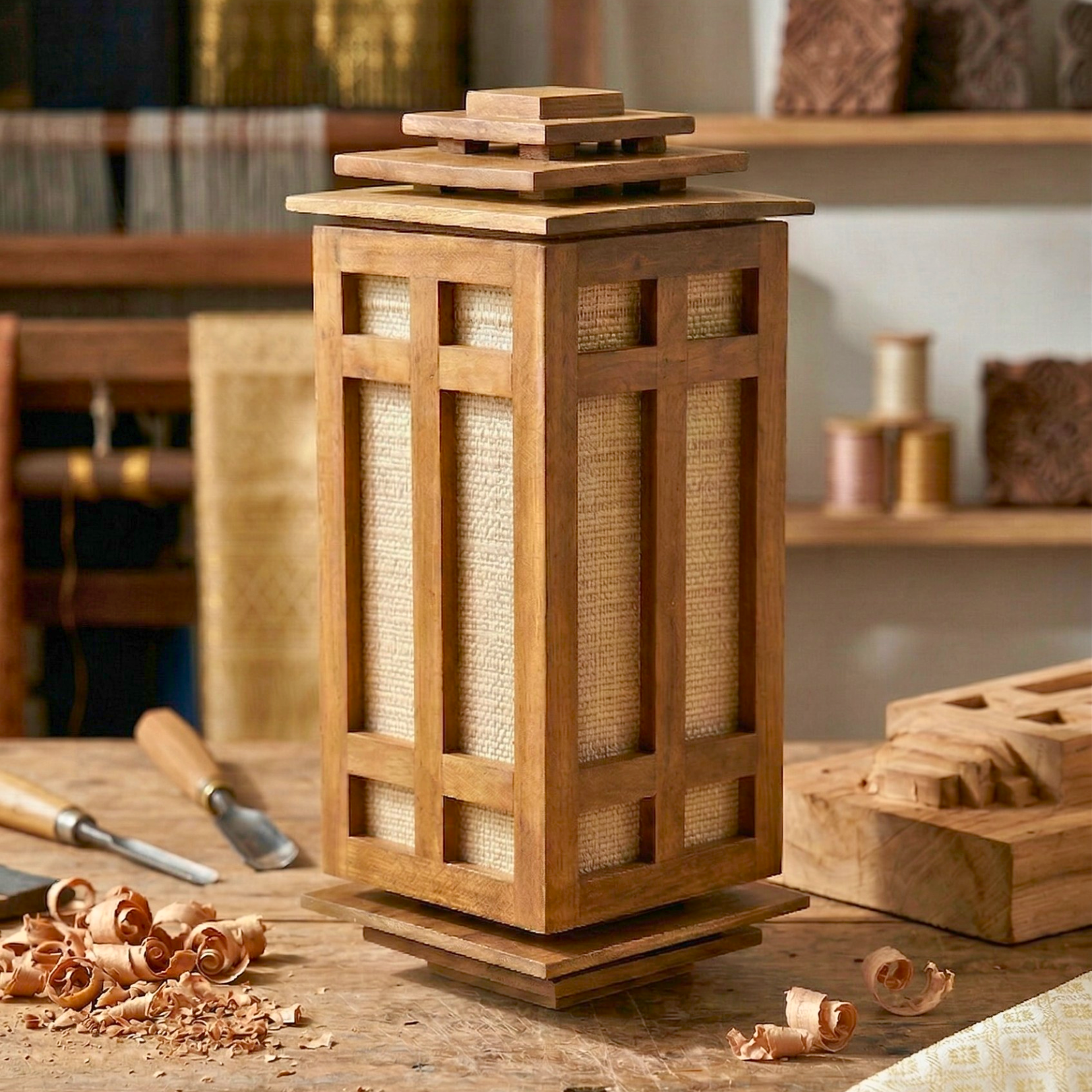 Wall Lantern Teak Wood Natural 15.7 Inch Zen Lighting