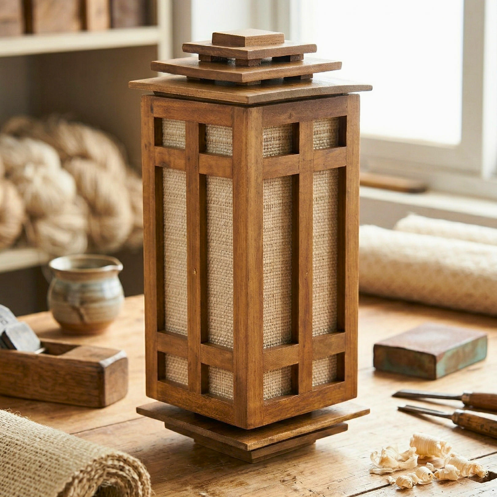 Wall Lantern Teak Wood Natural 15.7 Inch Zen Lighting