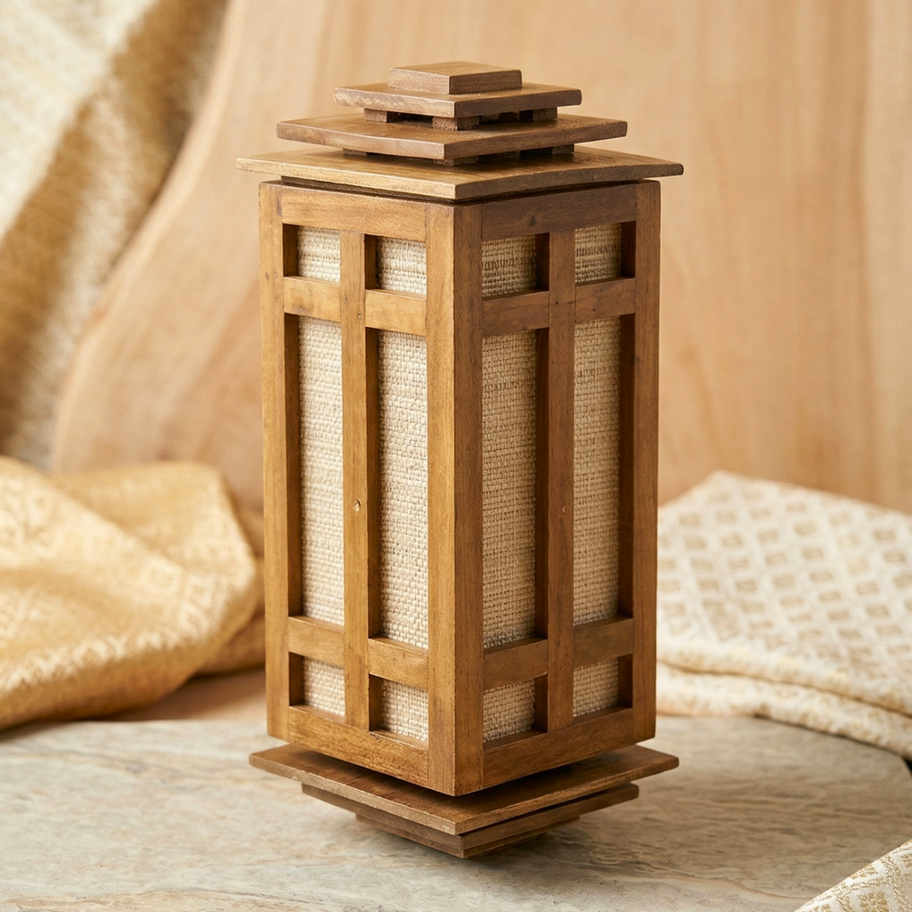 Wall Lantern Teak Wood Natural 15.7 Inch Zen Lighting