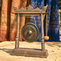 Hand Carved Wood Gong with Traditional Thai Motifs: Authentic Antique Altar Decor