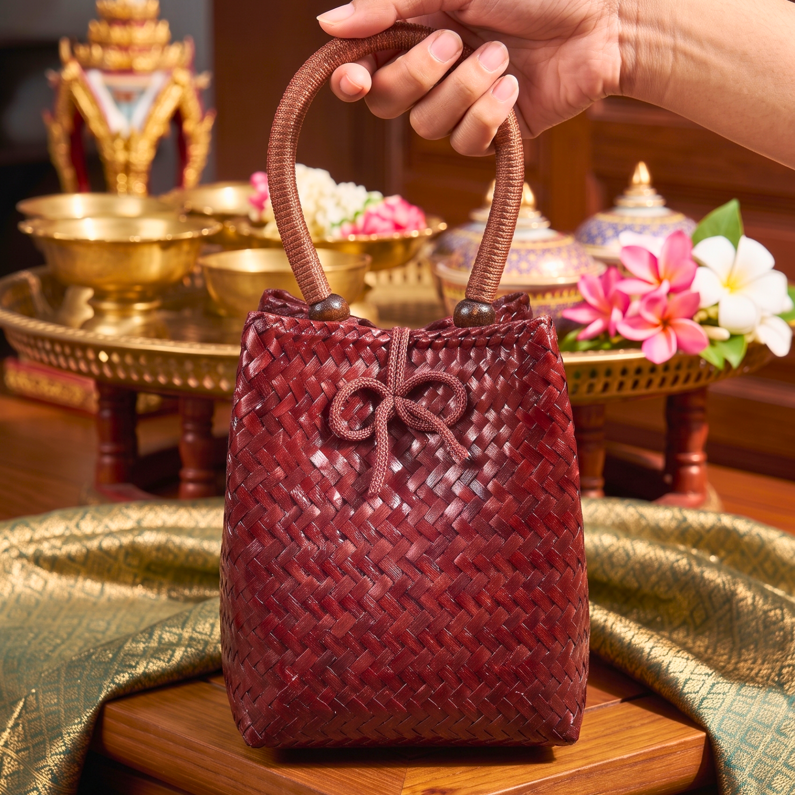 Handwoven Rattan Handbag, Woven Straw Basket Purse, Anniversary Gift for Eco Conscious