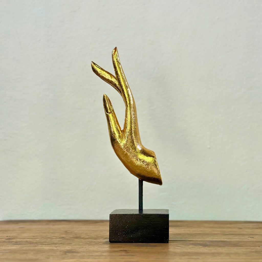 Golden Hand Sculpture: Upcycled Wood Dhyana Mudra | Vintage Zen Decor, Jewelry Holder