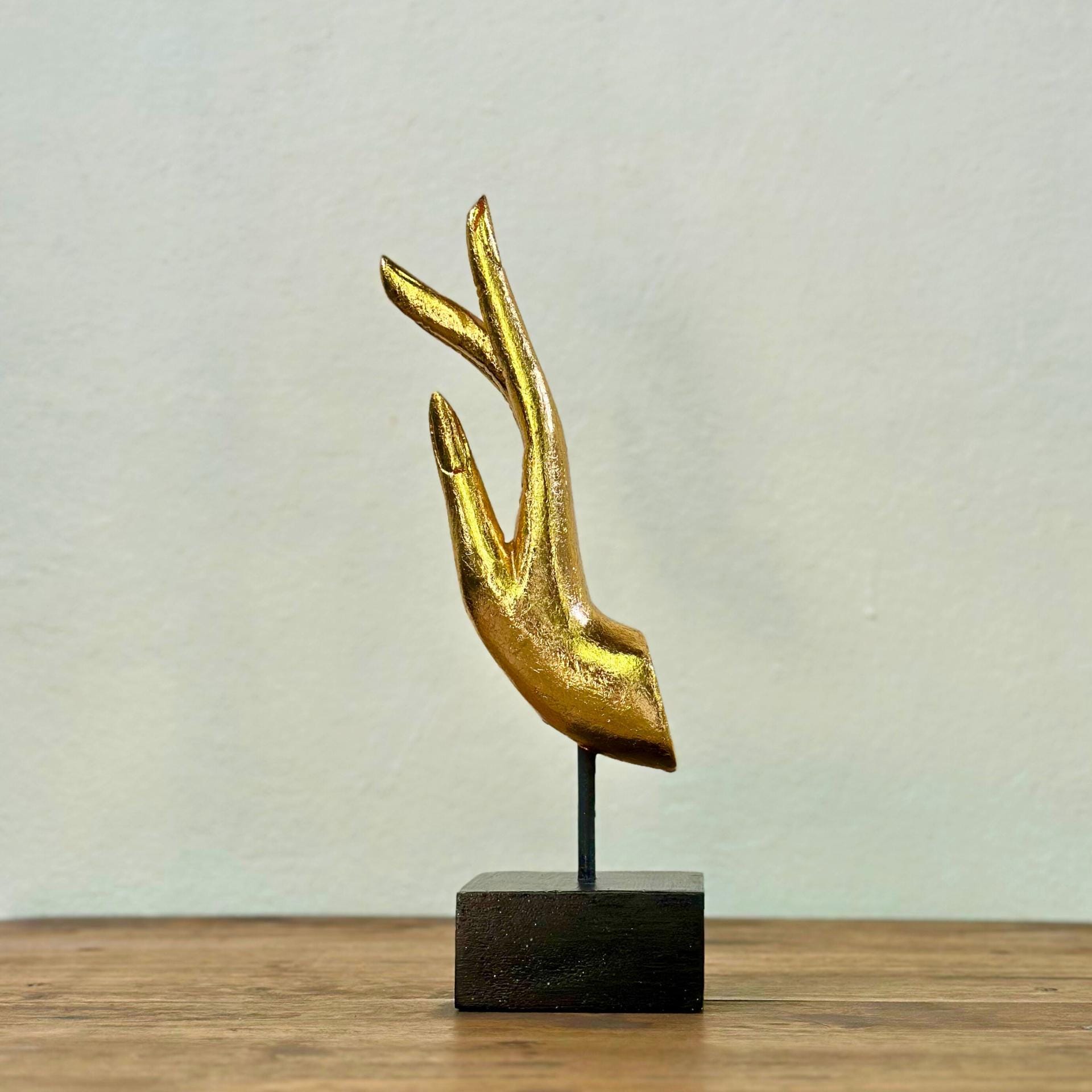 Golden Hand Sculpture: Upcycled Wood Dhyana Mudra | Vintage Zen Decor, Jewelry Holder