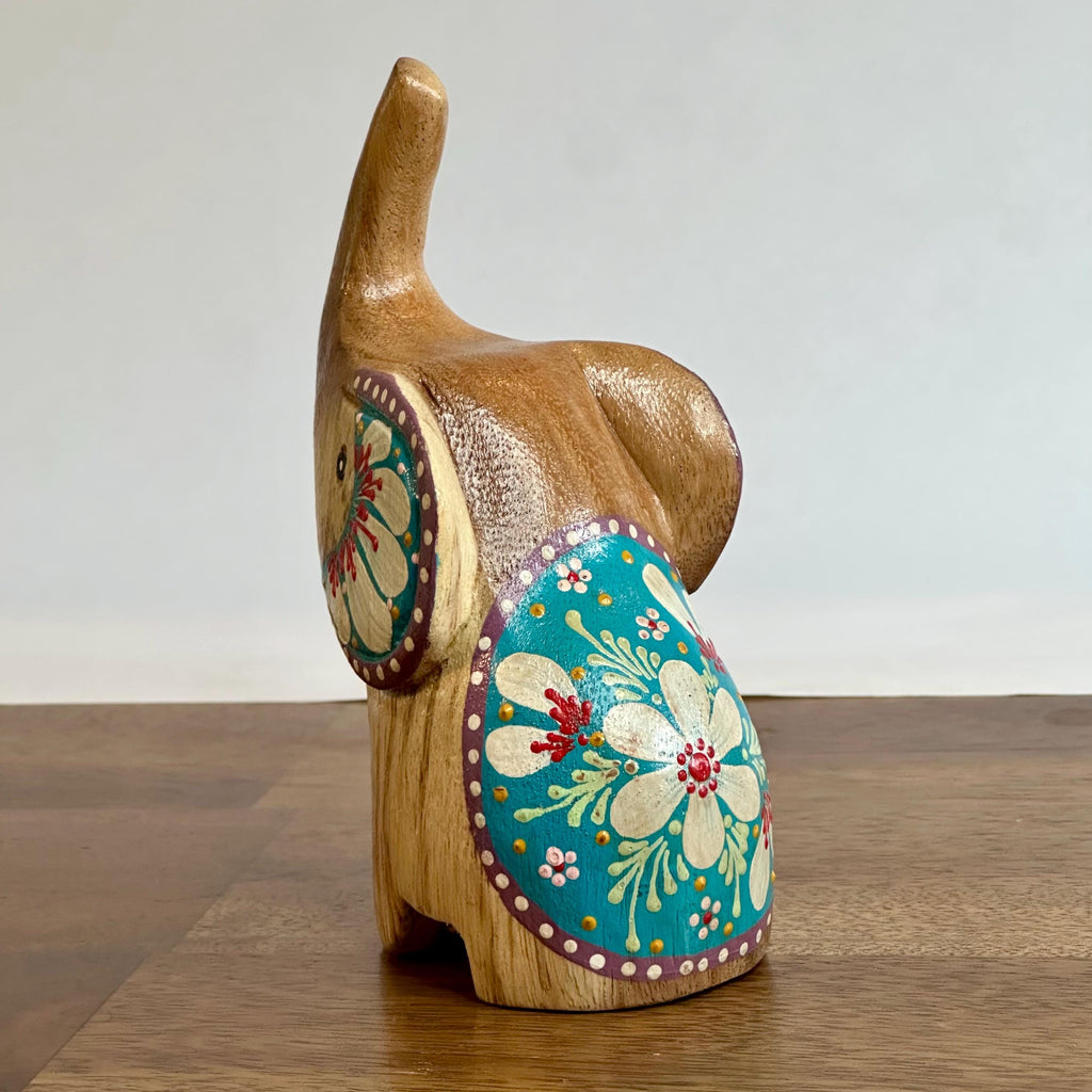 Hand Carved Wood Elephant: Thai Folk Art Lotus Sculpture