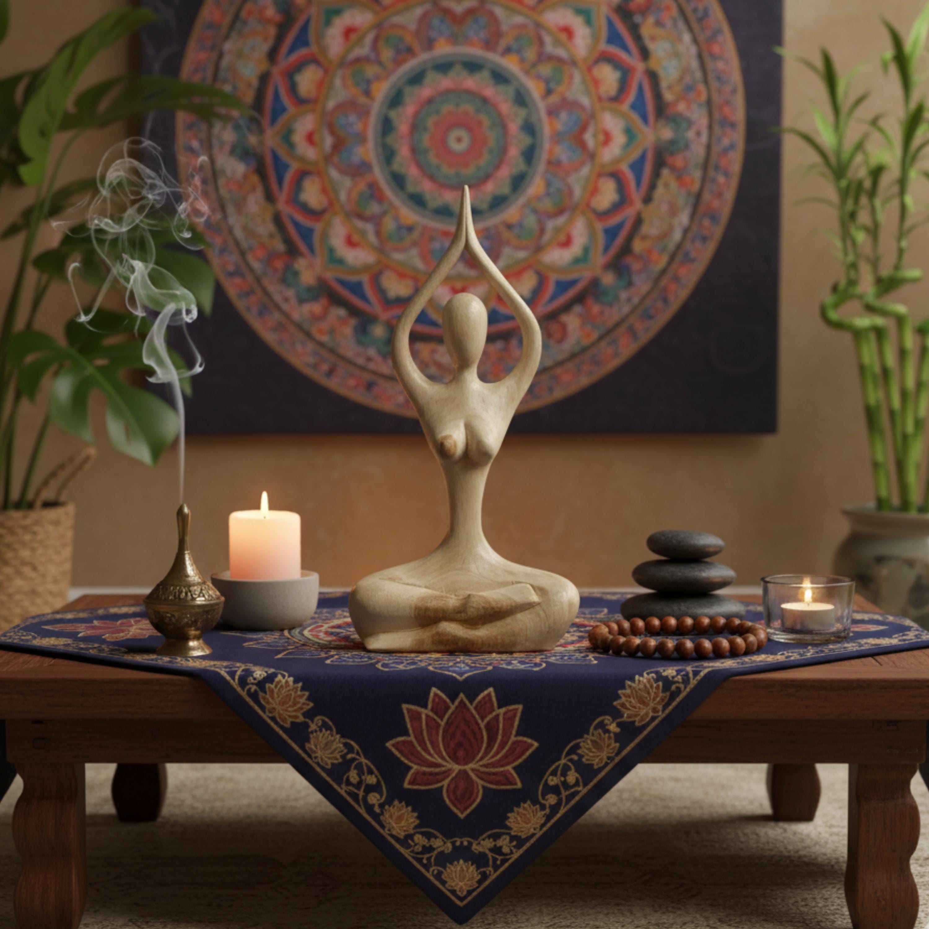 Hand Carved Wood Yoga Woman Sculpture: Thai Artisan Zen Decor