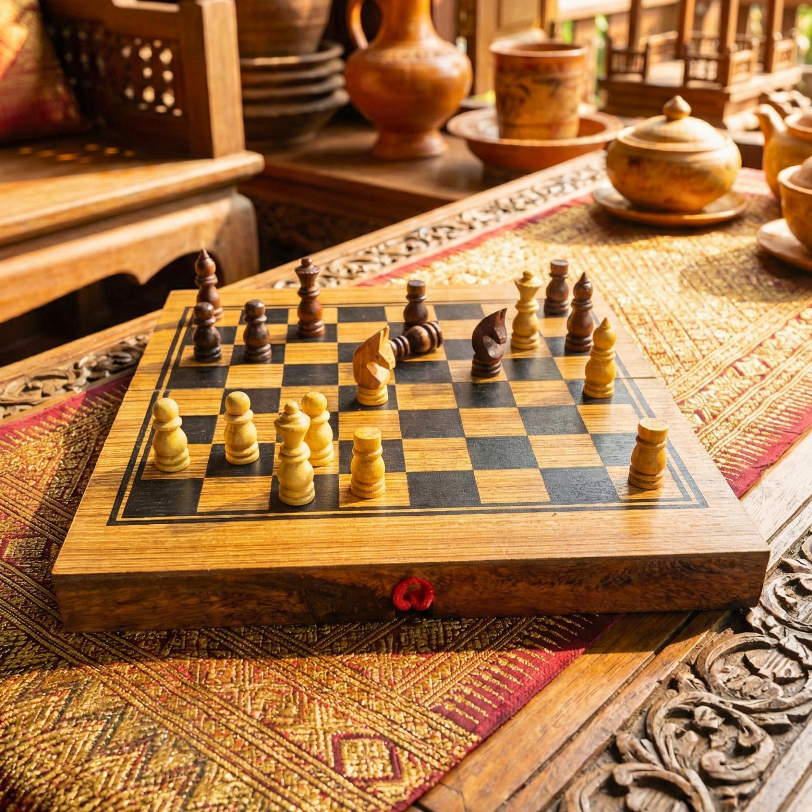 Hand Carved Wood Chess & Backgammon Set: 2-in-1 Traditional Board Game Toy