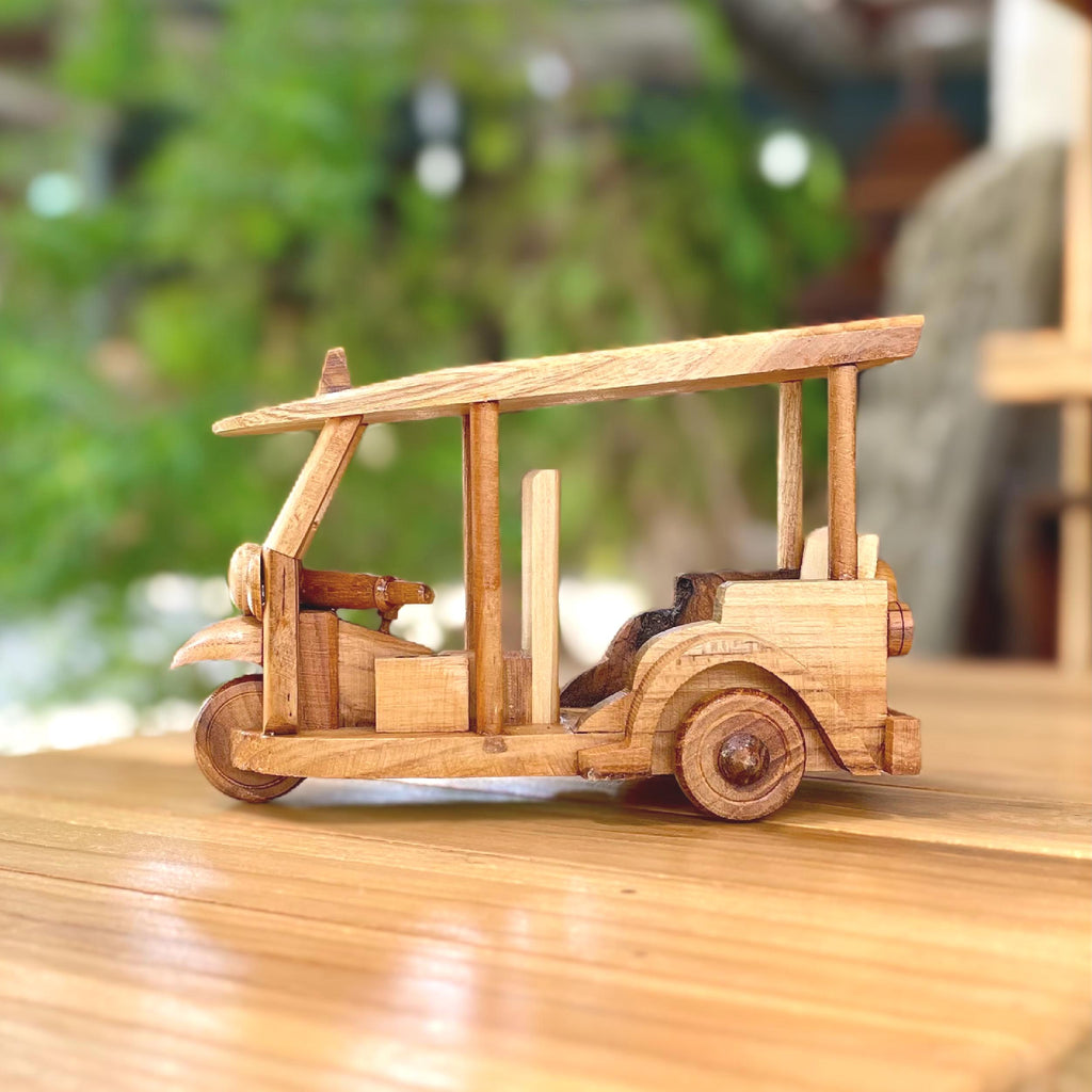 Classic Wooden Tuk Tuk Decor Hand Carved Wood Car Model Thai Gift (M)