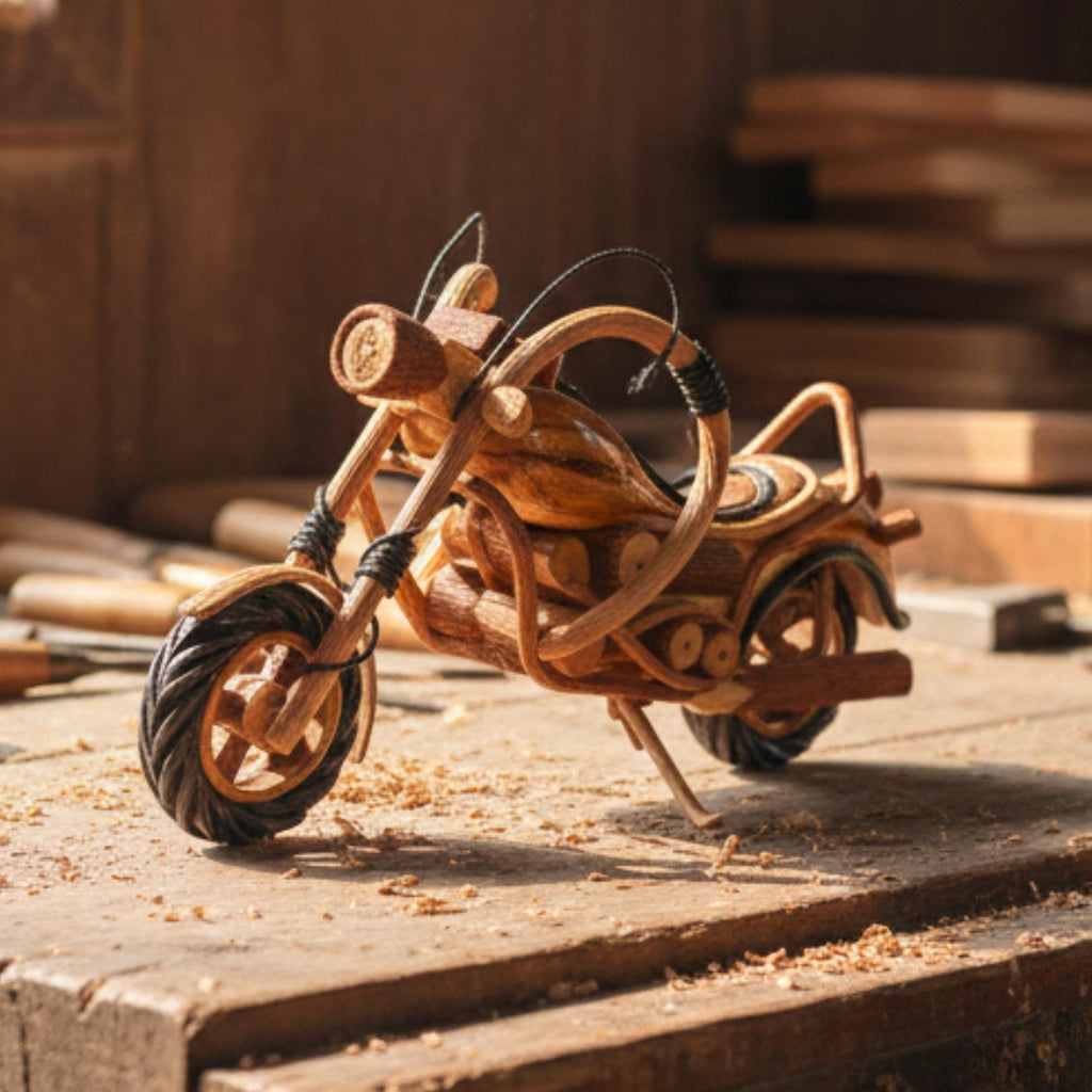 Handcrafted Wooden Motorcycle Model: Chopper Bike Hobby Gift & Toy