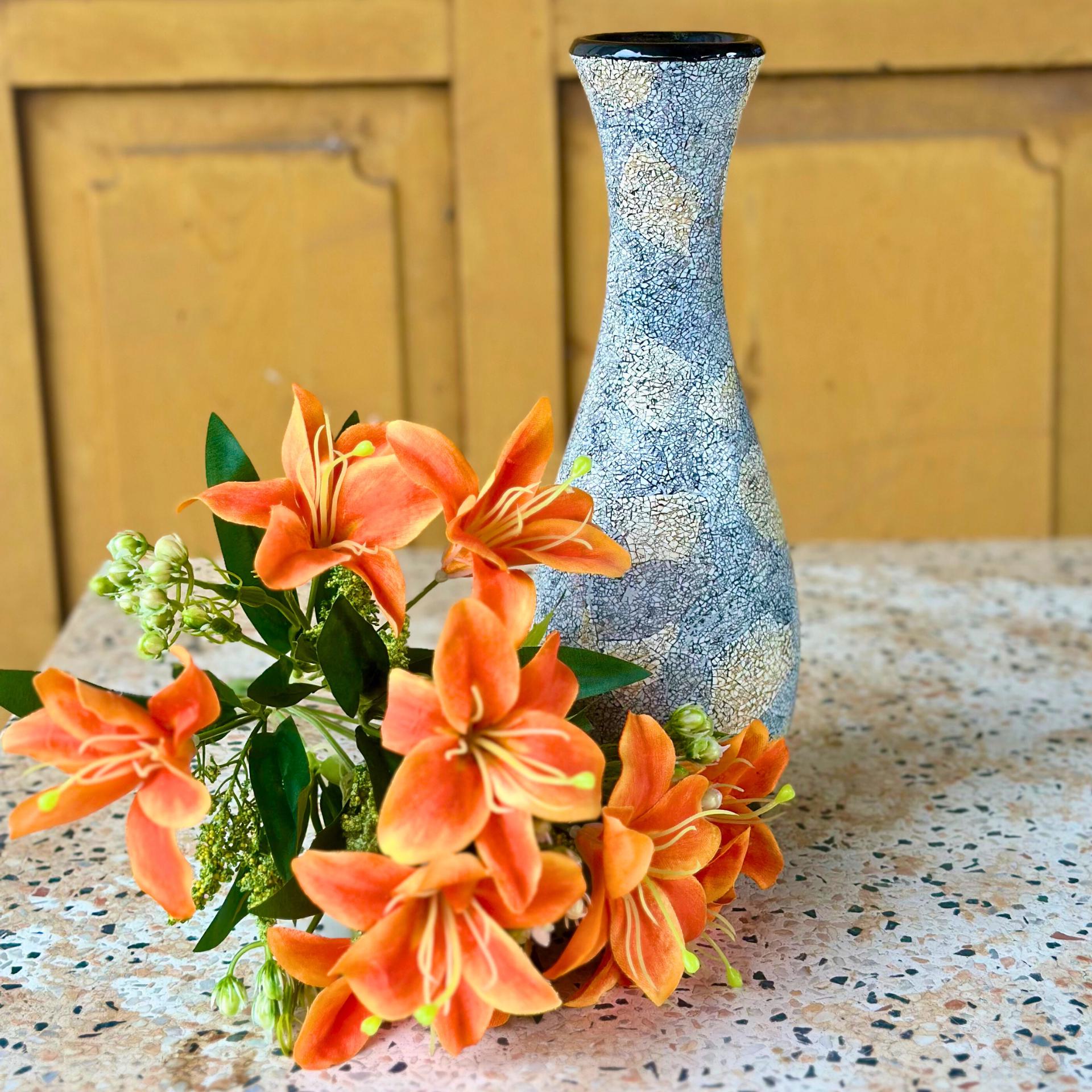 Handmade Thai Lacquer Vase: Elegant Eggshell Inlay, Wooden Flower Vessel
