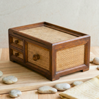 Storage Drawers Teak Wood Rattan 14 Inch Jewelry Organizer Housewarming Gift for Minimalist - Siam Wood Artisans