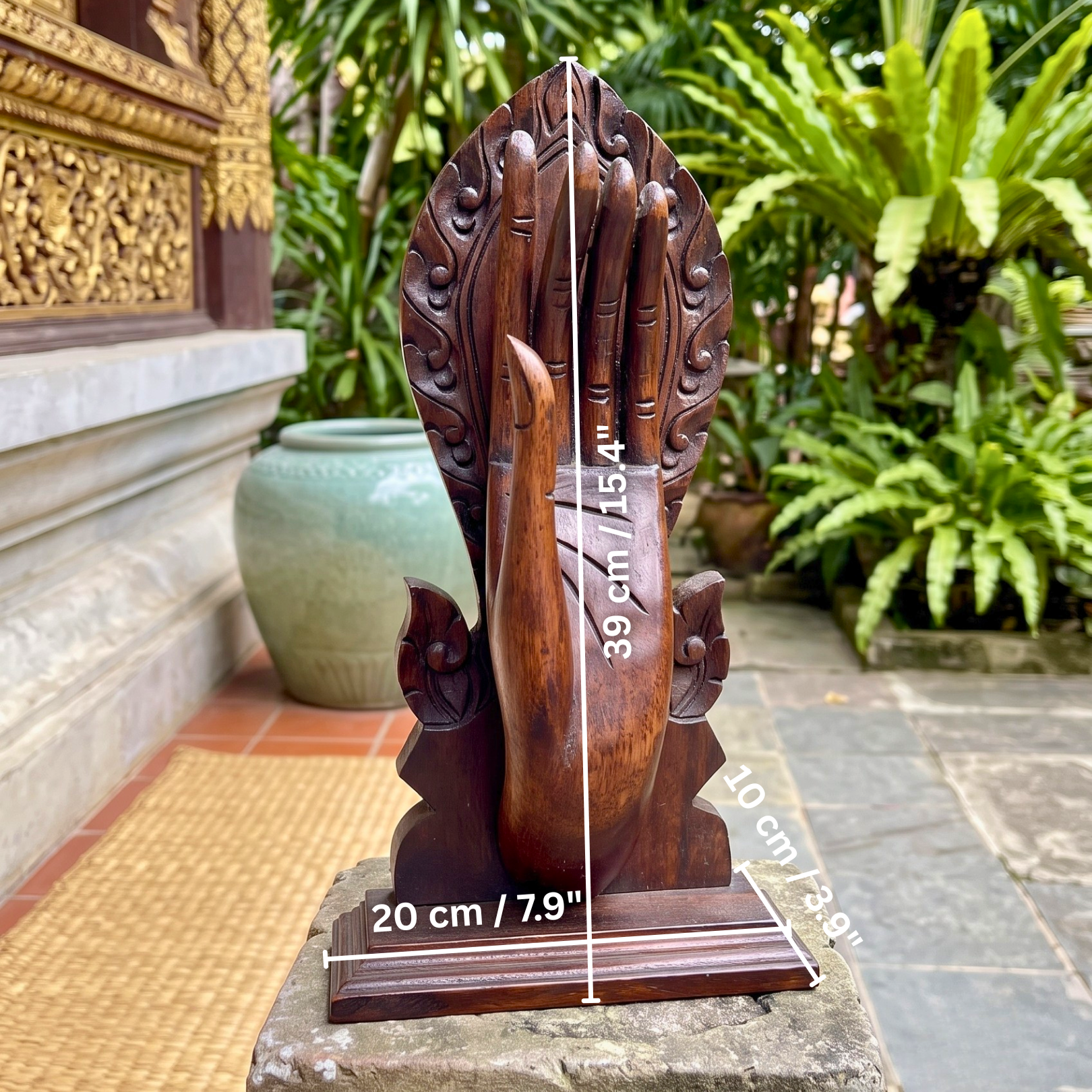 Teak Wood Mudra Hand, 15 Inch Sacred Gesture Sculpture, Housewarming Gift for Yoga Lover