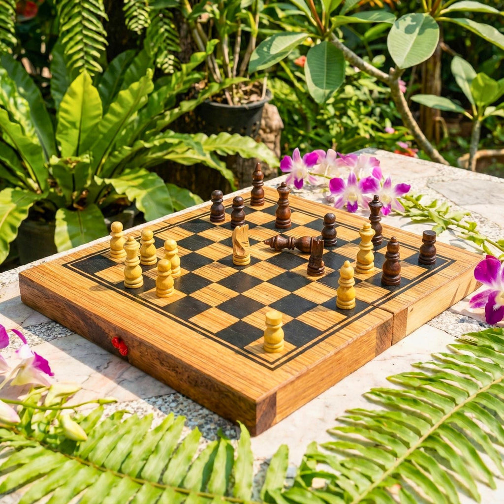 Hand Carved Wood Chess & Backgammon Set: 2-in-1 Traditional Board Game Toy