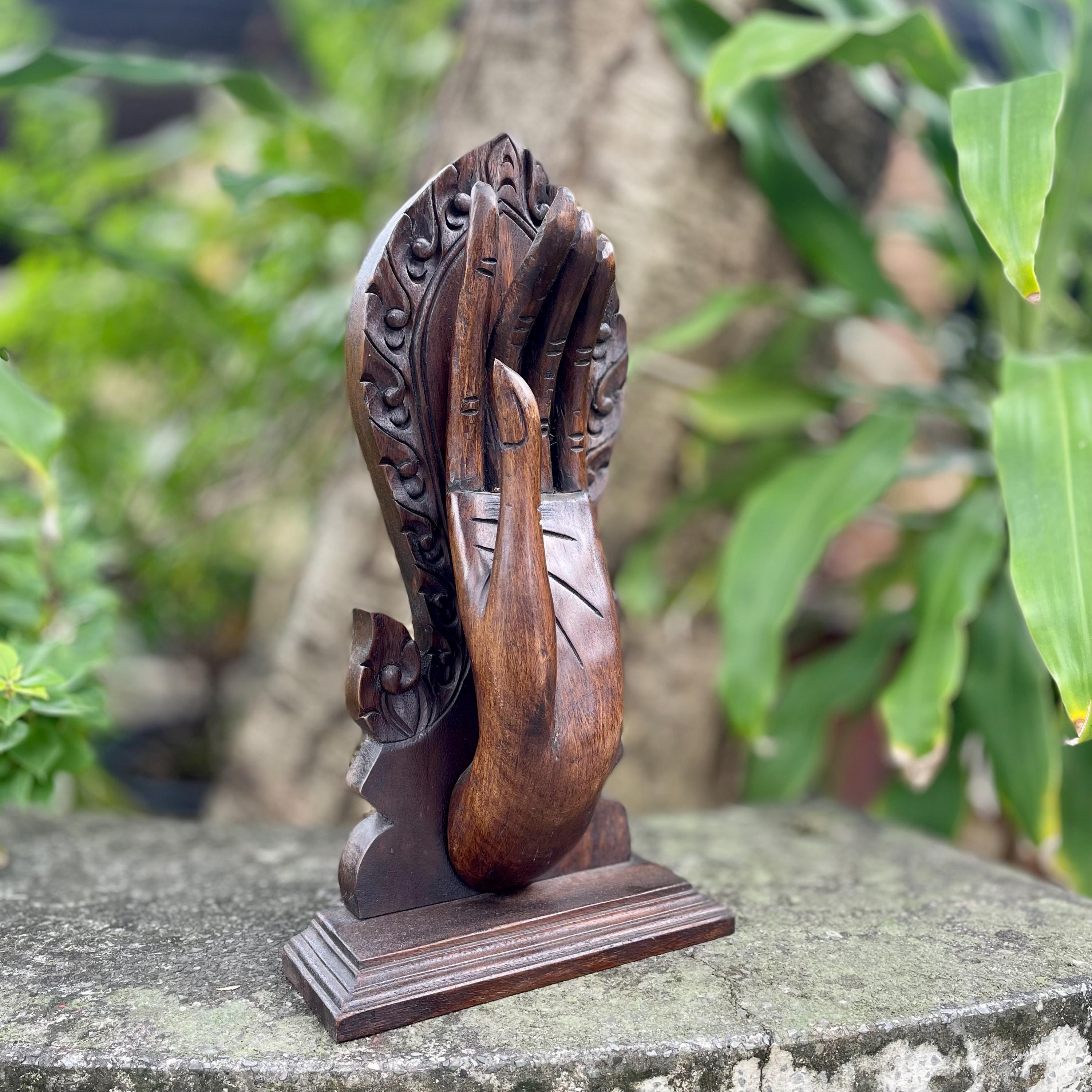 Hand Carved Wooden Hand Sculpture: Thai Zen Abhaya Mudra Art
