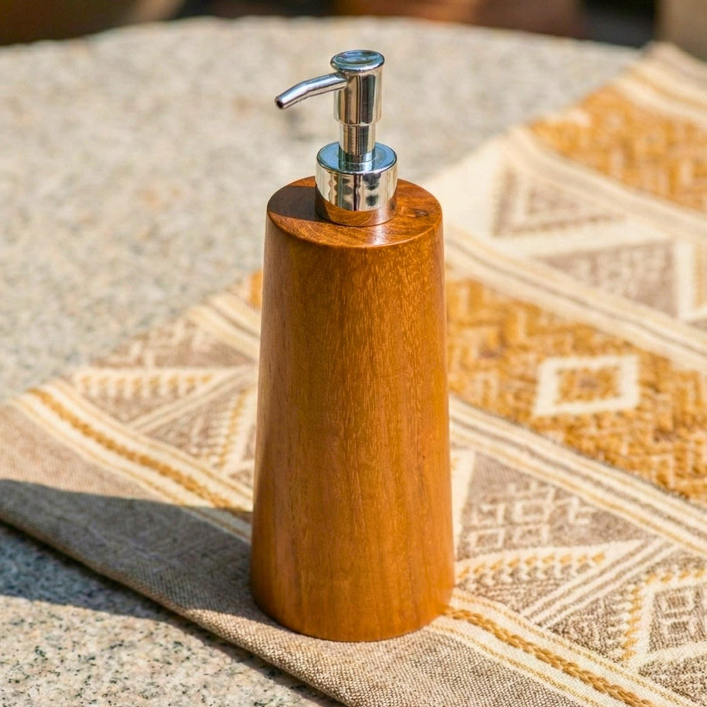 Hand Carved Teak Upcycled Wood Soap Dispenser: Rustic Bathroom Decor