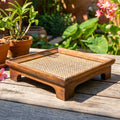 Handcrafted Hardwood Serving Tray: Bamboo Woven Riser for Tea & Teaware, Square