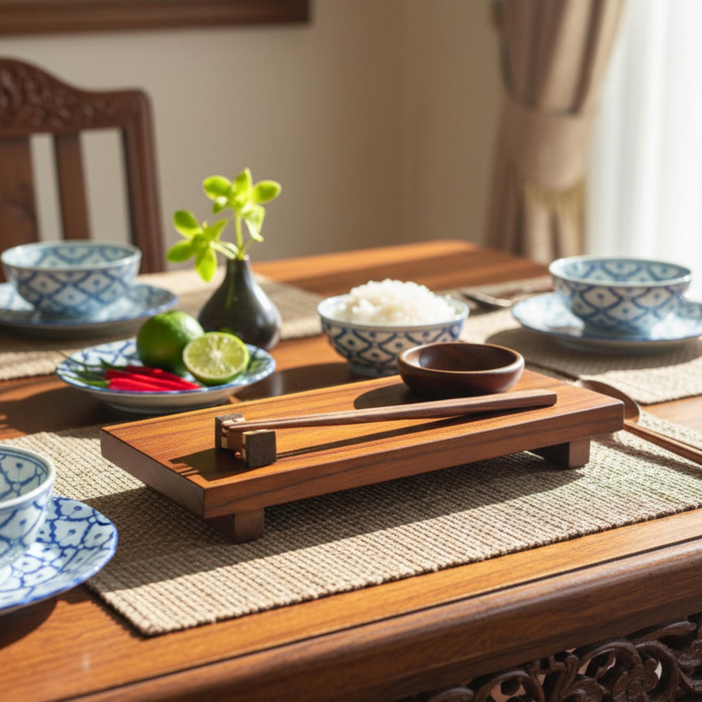 Hand Carved Wood Sushi Platter Set: Minimalist Japanese Tableware