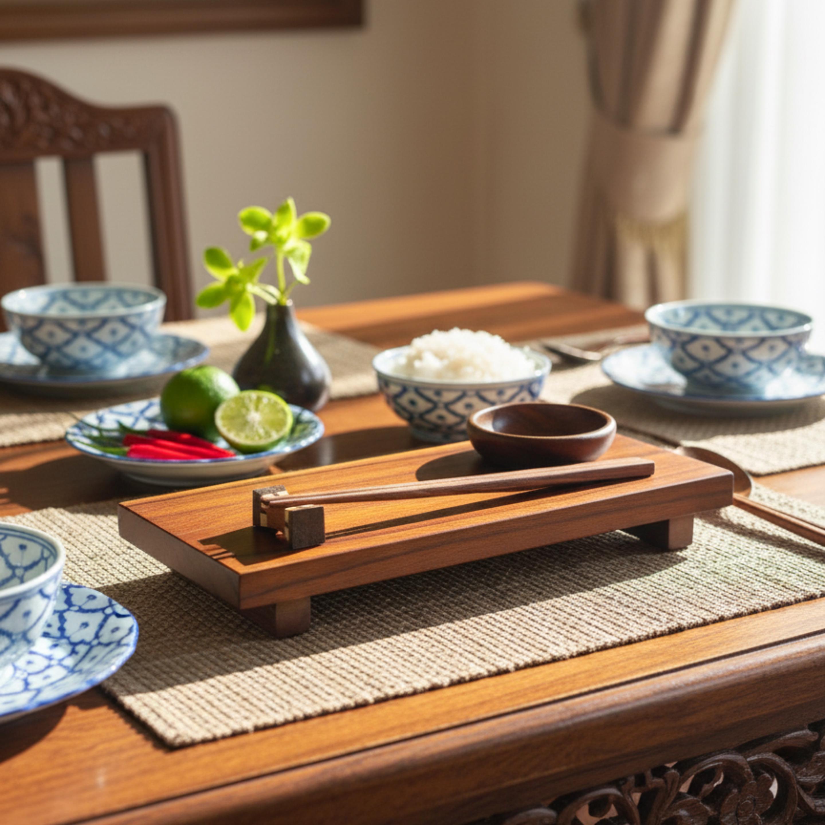 Hand Carved Wood Sushi Platter Set: Minimalist Japanese Tableware