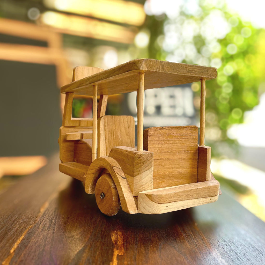 Large Wooden Tuk Tuk Sculpture Carved Wood Thai Folk Art Decor Handcrafted Gift