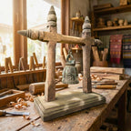 Handcrafted Wood Temple Bell on Stand: Rustic Meditation Decor - Siam Wood Artisans