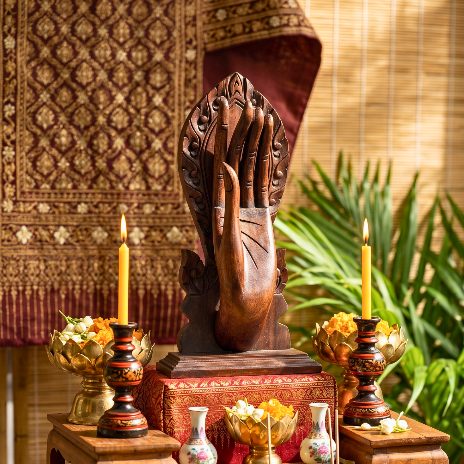 Teak Wood Mudra Hand, 15 Inch Sacred Gesture Sculpture, Housewarming Gift for Yoga Lover