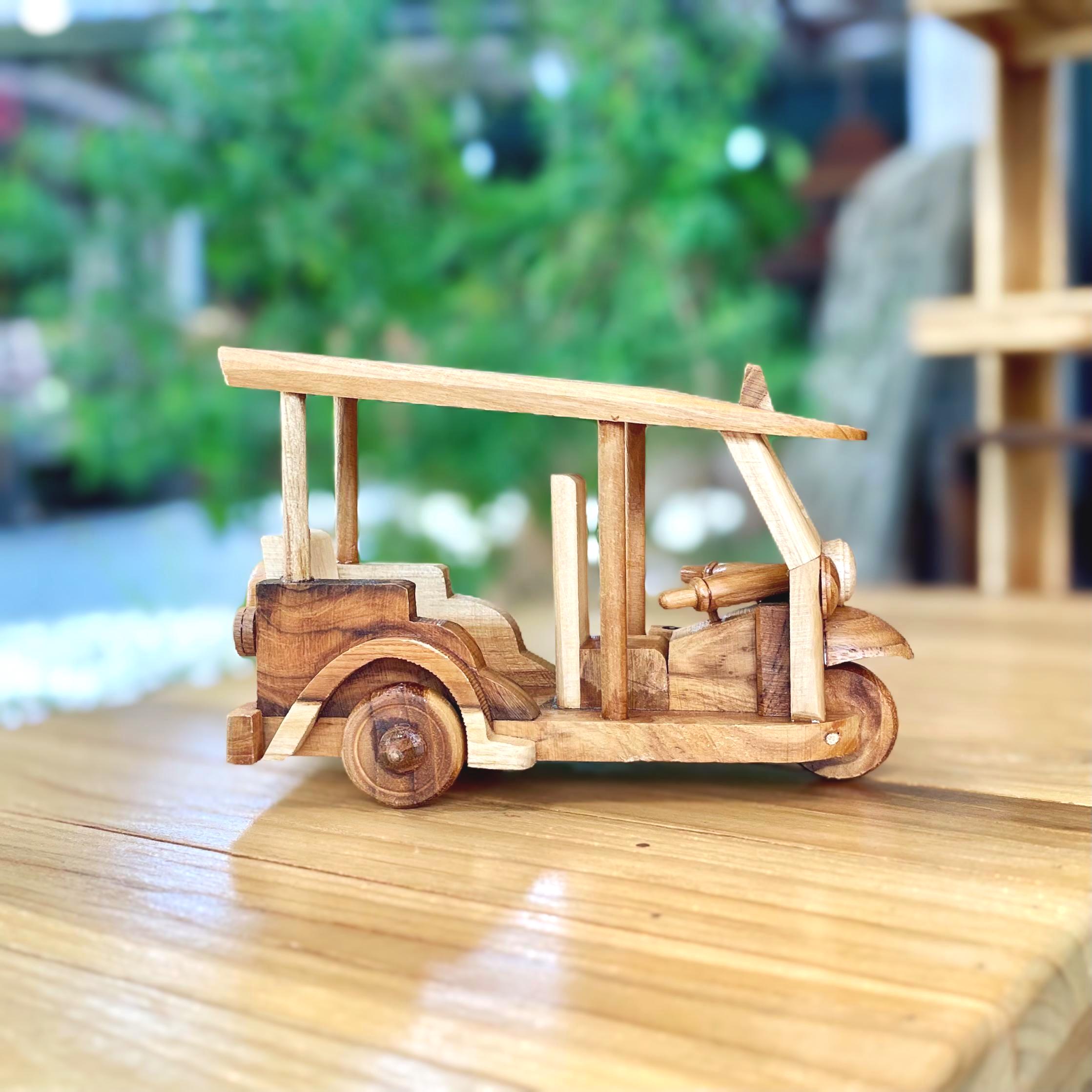 Classic Wooden Tuk Tuk Decor Hand Carved Wood Car Model Thai Gift (M)