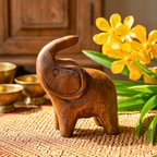 Acacia Wood Elephant Figurine, 4 Inch Lucky Animal Statue, Housewarming Gift for Minimalist - Siam Wood Artisans
