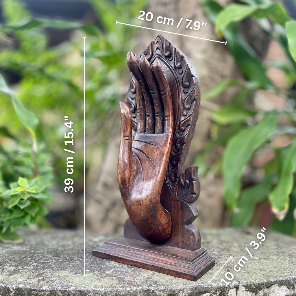 Hand Carved Wooden Hand Sculpture: Thai Zen Abhaya Mudra Art