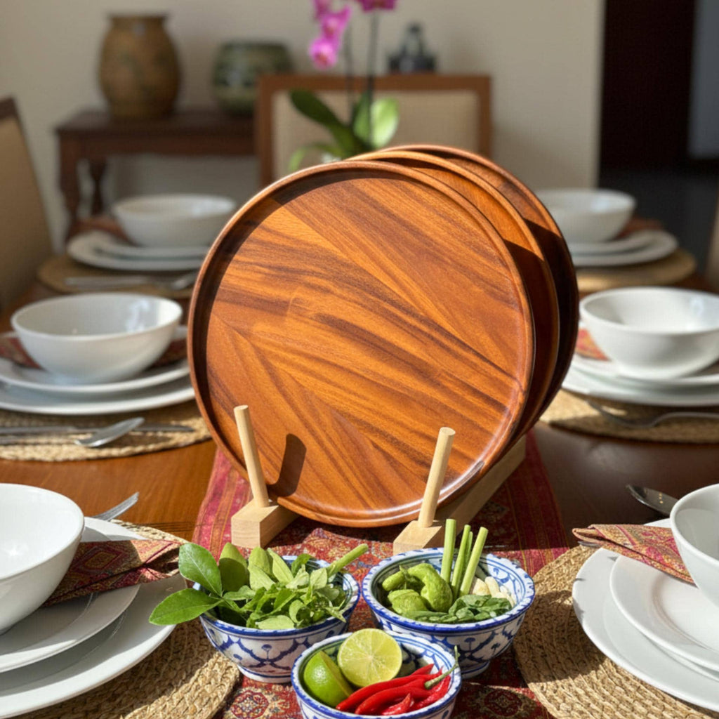 Hand Carved Upcycled Wood Dinner Plates: 10" Rustic Dining & Serving Dishes