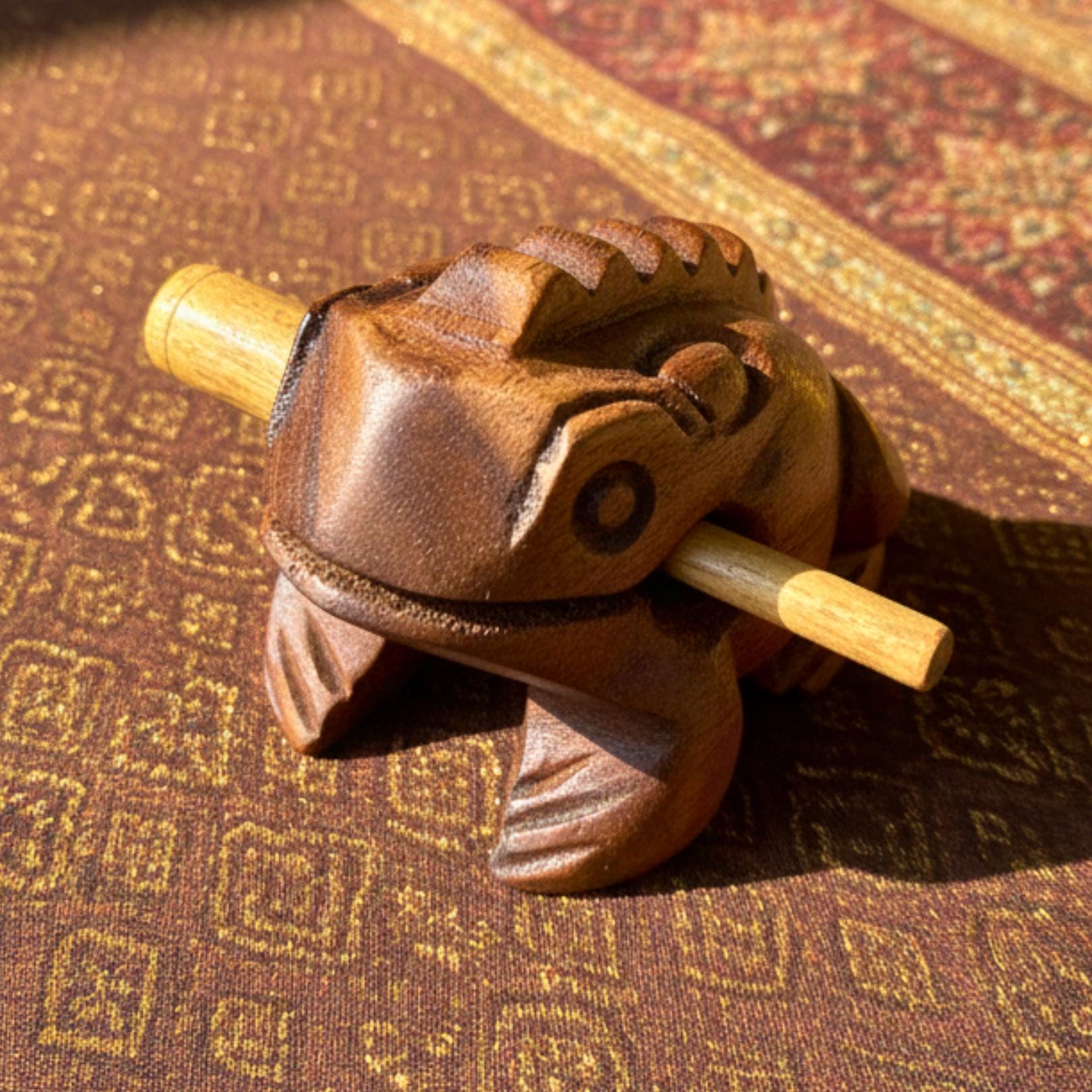 Hand Carved Wood Frog Musical Instrument: Croaking Sound Guiro Toy