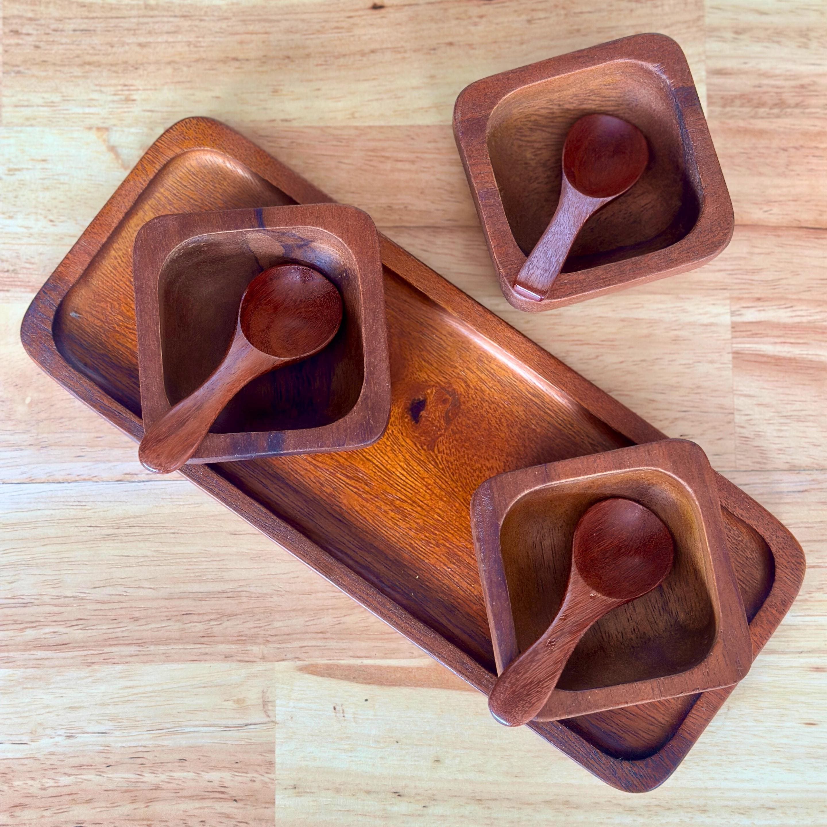 Hand Carved Wood Condiment Set of 3: Thai Tableware Serving Dishes
