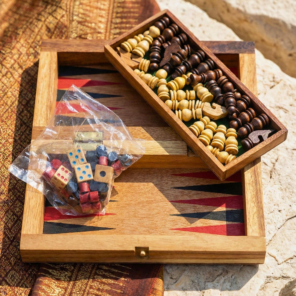 Hand Carved Wood Chess & Backgammon Set: 2-in-1 Traditional Board Game Toy