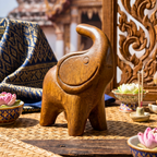 Acacia Wood Elephant Figurine, 4 Inch Lucky Animal Statue, Housewarming Gift for Minimalist - Siam Wood Artisans