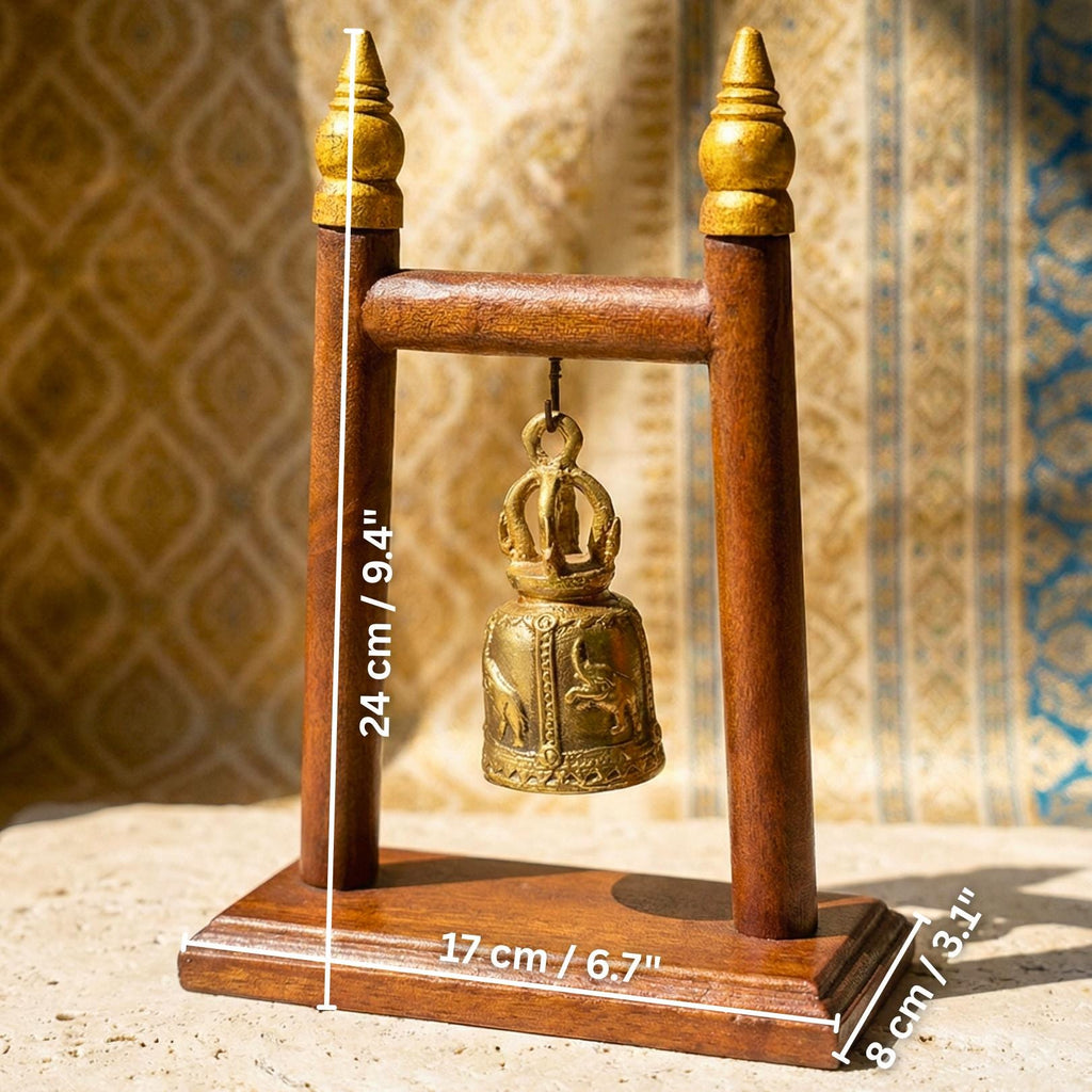 Hand Carved Teak Wood Single Bell Frame: Traditional & Serene Thai Altar Decor