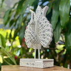 Jeweled Silver Peacock Figurine: Elegant Ornate Thai Decor - Siam Wood Artisans