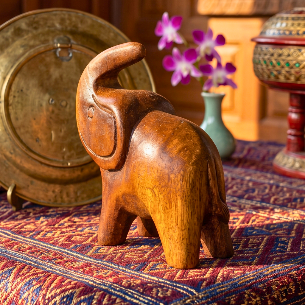 Acacia Wood Elephant Figurine, 4 Inch Lucky Animal Statue, Housewarming Gift for Minimalist - Siam Wood Artisans