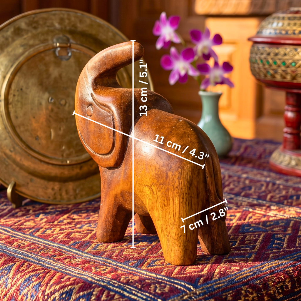 Acacia Wood Elephant Figurine, 4 Inch Lucky Animal Statue, Housewarming Gift for Minimalist - Siam Wood Artisans