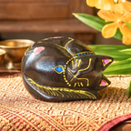 Teak Wood Sleeping Cat Figurine, 5 Inch Curled Animal Statue, Housewarming Gift for Cat Lover - Siam Wood Artisans