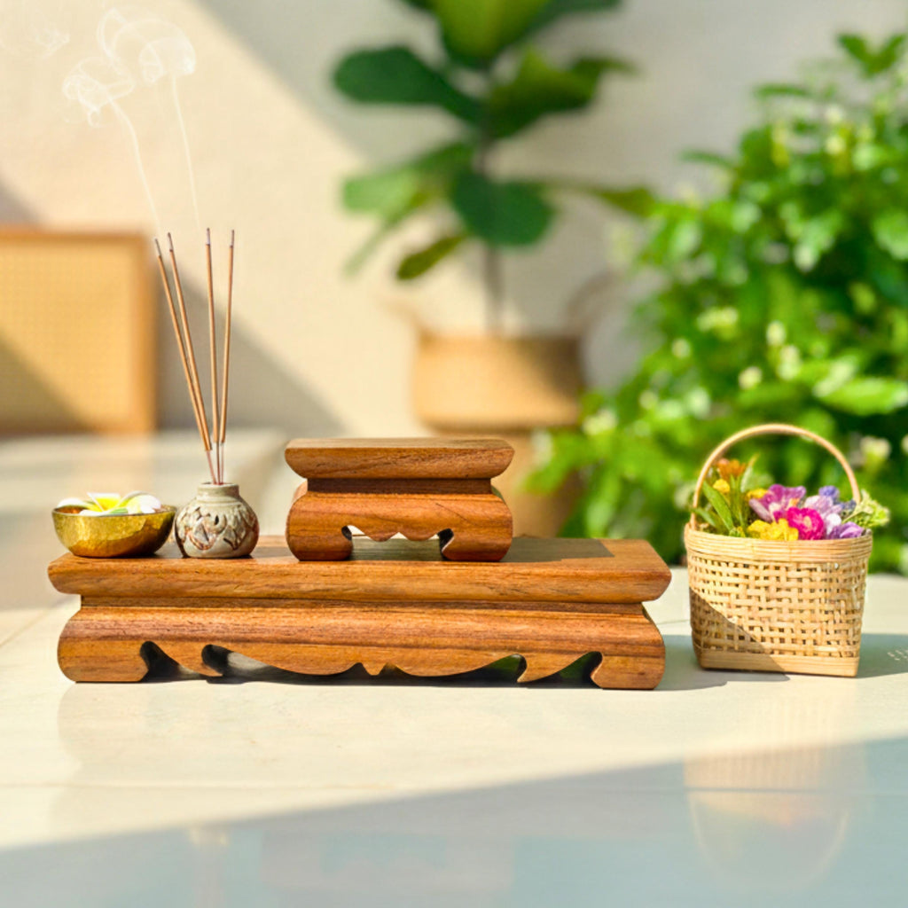 Hand Carved Wood Display Riser Set of 2: Meditation Altar Stands