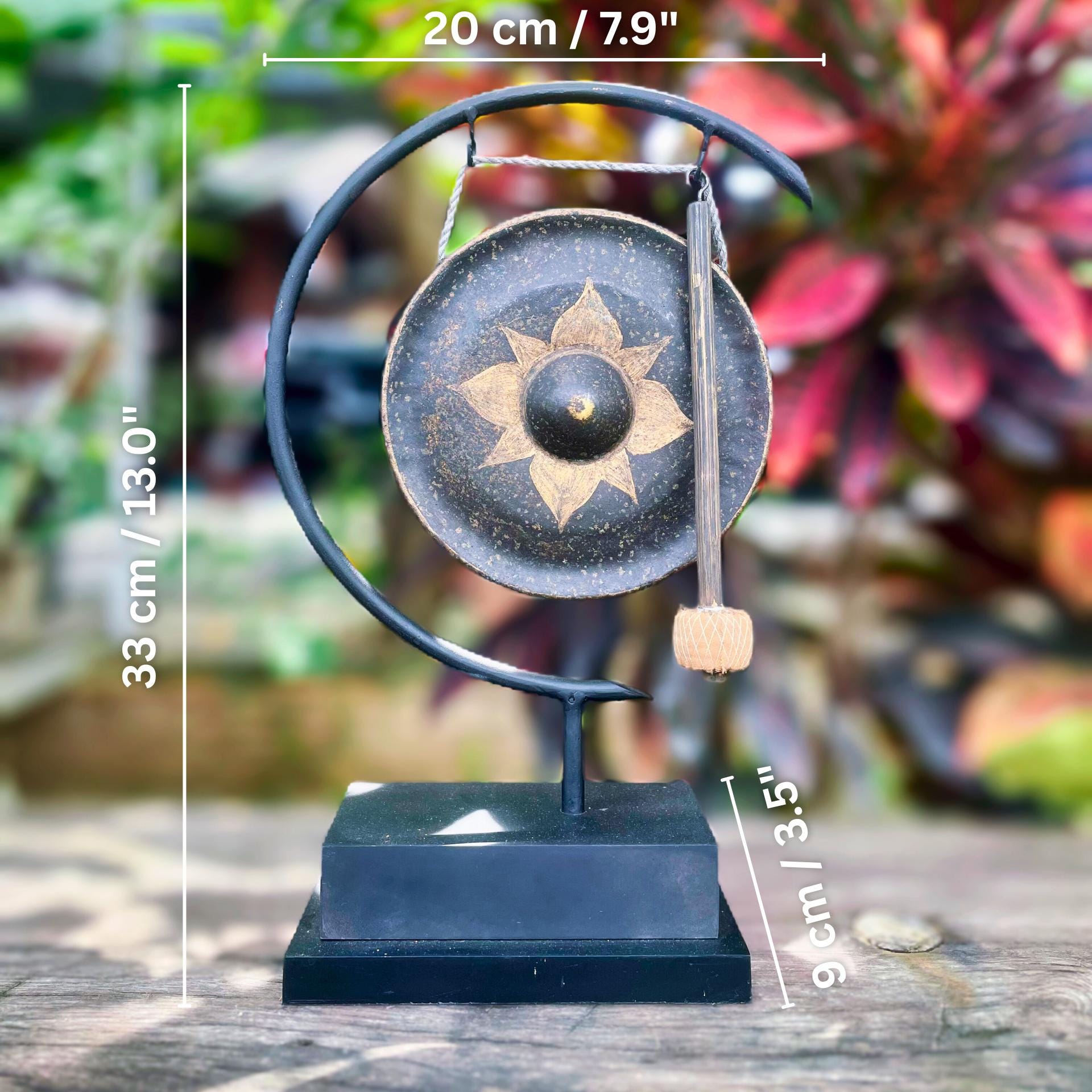 Minimalist Metal Gong on Stand: Modern Zen Meditation Decor