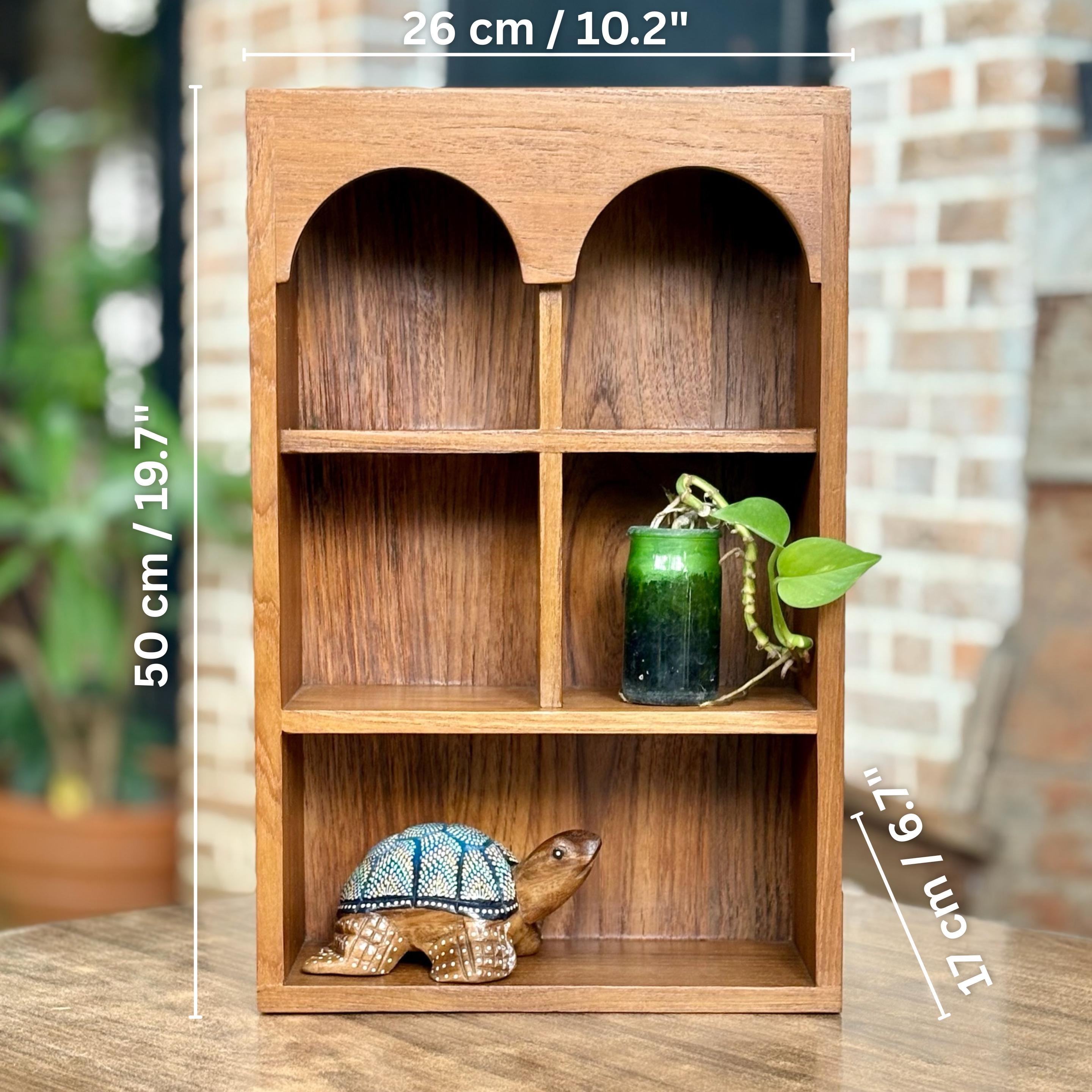 Teak Wood Arched Wall Shelf: Thai Niche Display with Mini Vessels