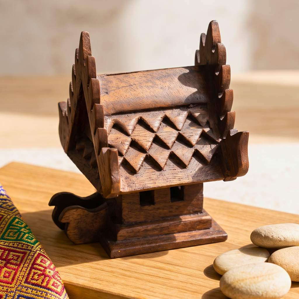 Teak Wood Mini Spirit House, Miniature Thai Altar Shrine, Sacred Housewarming Gift for Zen Home