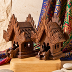 Teak Wood Mini Spirit House, Miniature Thai Altar Shrine, Sacred Housewarming Gift for Zen Home