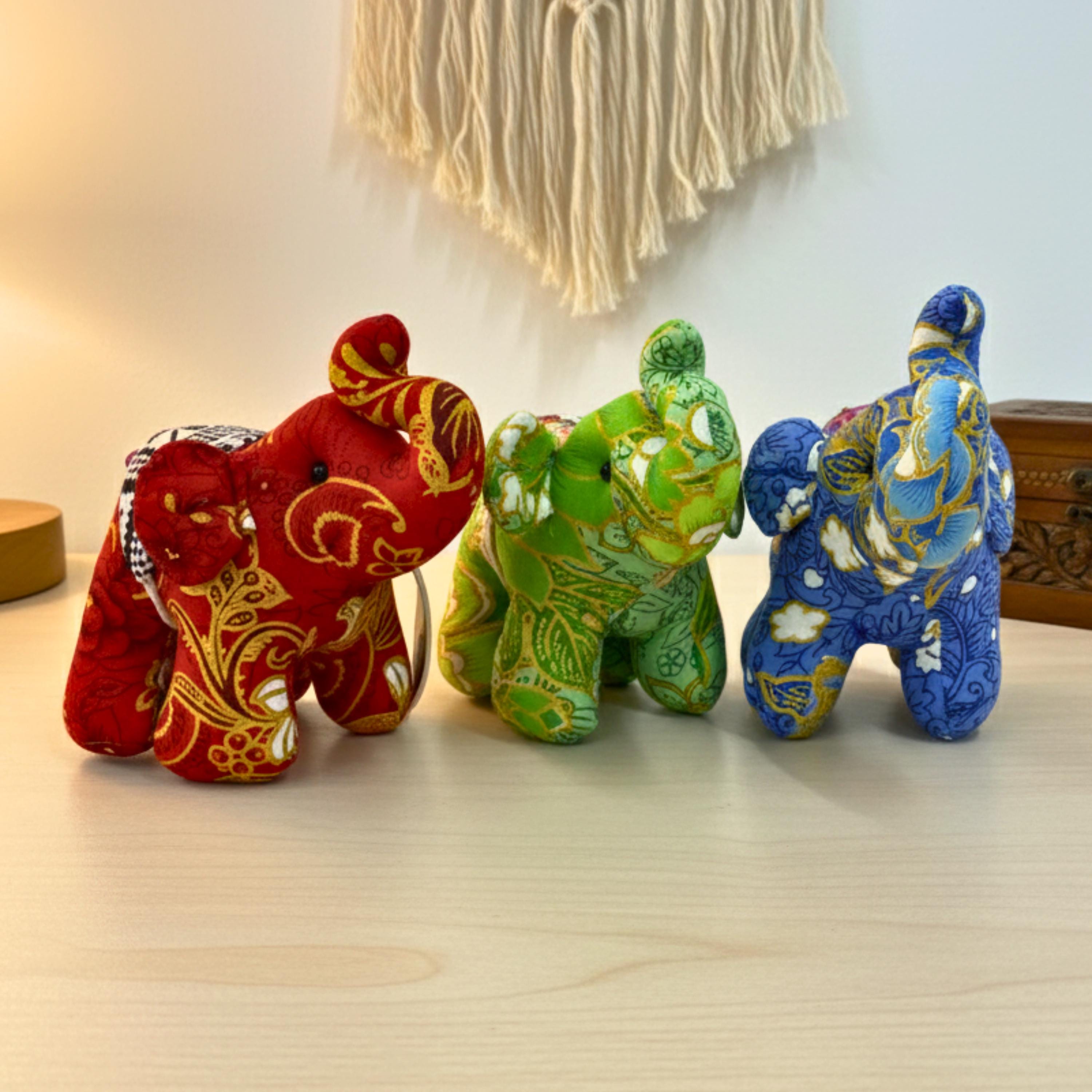 Plush Fabric Elephant Figurine: Thai Silk Style Decorative Toy